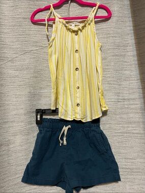 Tea Collection blue shorts and Persoya Girl Yellow Striped Tank Top & Set